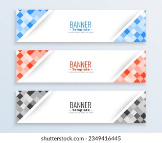 set of three wide web business banner layout for modern presentation vector