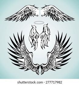 a set of three wings of the angel figure