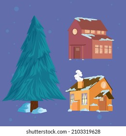 conjunto de tres elementos del paisaje invernal