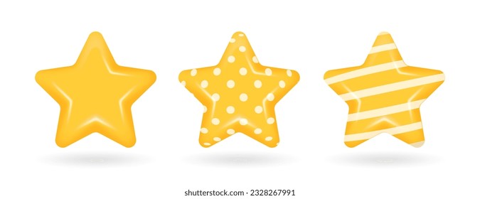 set of three yellow 3d stars.3d stars decoration. Customer rating feedback concept. vector illustration