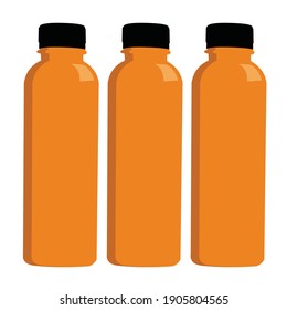 set of three yellow bottle vector design. fresh juice drinking