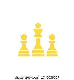 A set of three yellow chess pieces on a white background