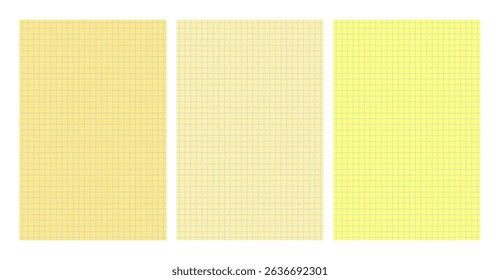 Set of three yellow legal pad pages with grid designs. Great for school, office, memos or business templates use. Vector illustration