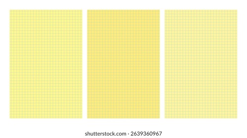 Set of three yellow legal pad pages with grid designs. Great for school, office, memos or business templates use. Vector illustration
