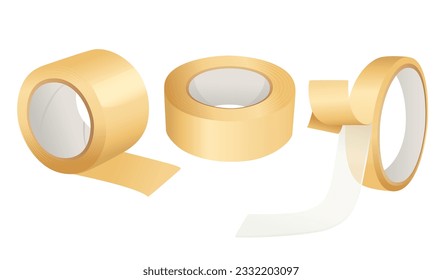 Set of three yellow scotch adhesive tape vector illustration isolated on white background