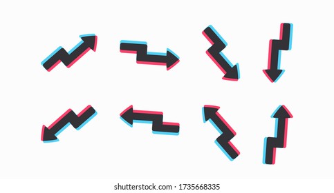 A set of three-color arrows of different directions. User interface elements. Vector illustration