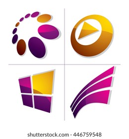Set of three-dimensional abstract icons, play sign. 3d vector push button, multimedia arrow symbol isolated on white background. Collection of graphic elements.