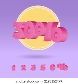 Set of three-dimensional digits for Black Friday advertisement. Pink number and percent can be combined