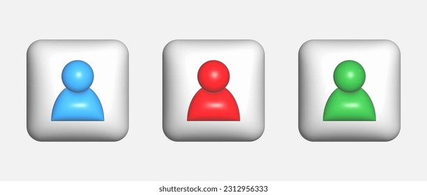 A set of three-dimensional icons of a profile, participant or user. Pictogram for websites, applications and creative ideas