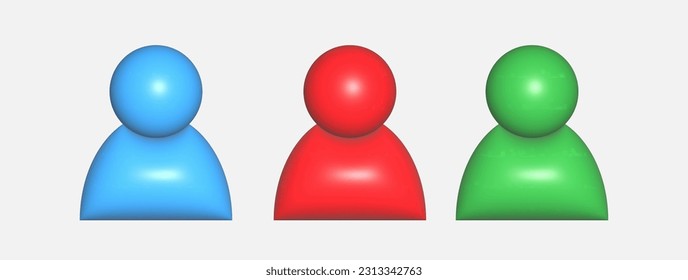A set of three-dimensional icons of a profile, participant or user. Pictogram for websites, applications and creative ideas