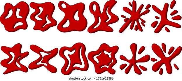A set of three-dimensional images in the form of blots and drops. Vector illustration.