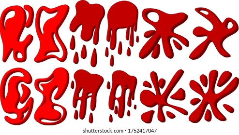 A set of three-dimensional images in the form of blots and drops. Vector illustration.