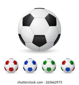 Set of three-dimensional olorful soccer balls. Isolated on white. Vector EPS10 illustration. 