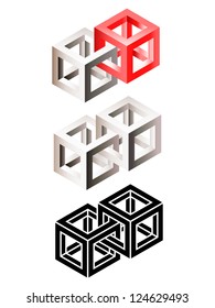 Set of three-dimensional pairs of intersected wireframe cubes. Eps10