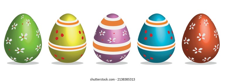 A set of three-dimensional vector Easter eggs for the spring Easter holiday