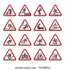 Set of three-dimensional Warning Hazard Signs