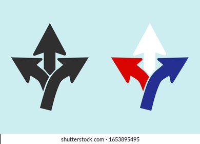 Conjunto de flechas de dirección en tres direcciones.