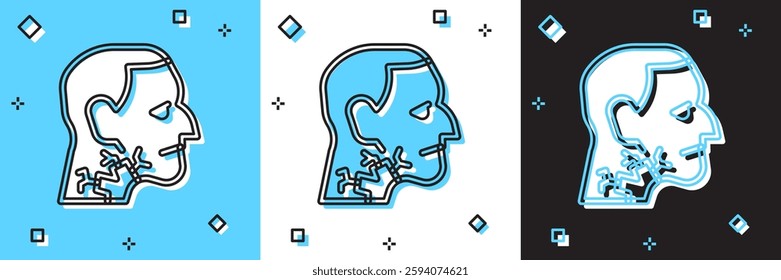 Set Throat cancer icon isolated on blue and white, black background. Laryngeal cancer.  Vector