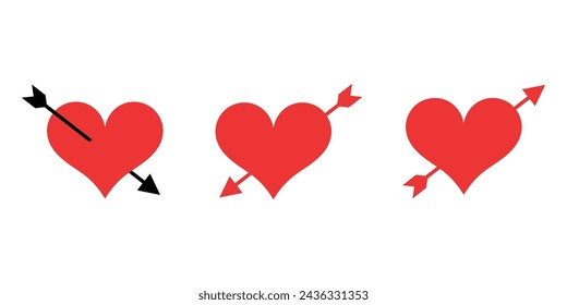 Set with through pierced heart. Heart and arrows vector icons. Valentine's day symbol. Symbol lovestruck.