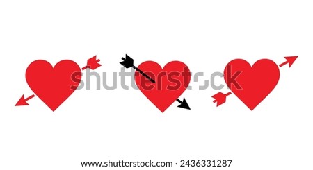 Set with through pierced heart. Lovestruck or arrow through heart flat vector icon for apps and websites