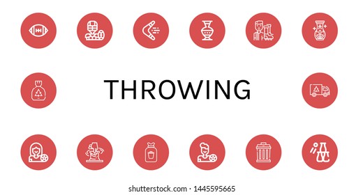 Set of throwing icons such as American football, Boomerang, Pottery, Football player, Clay, Rubbish, Garbage, Bottle throw , throwing