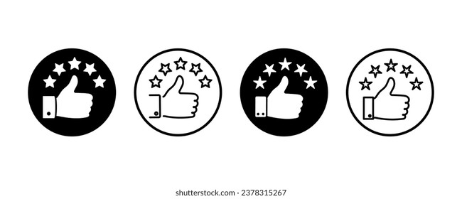 Set of thumb up and five stars in round vector icons. Customer feedback. Best rating or satisfaction.