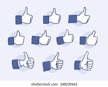 Set of thumb up Hand icons on light background