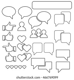 Set of thumb up icons. Social network icons. Simple outline design.