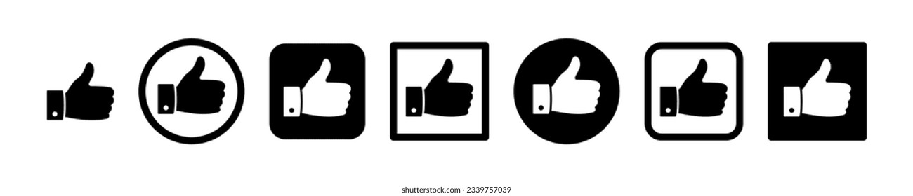 Set of thumb up vector icons. Finger gesture. Symbol good, okay, yes, agree or best. Vector 10 Eps.