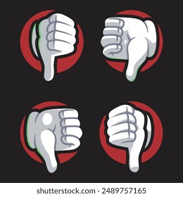 A set of thumbs down icon in red colour theme