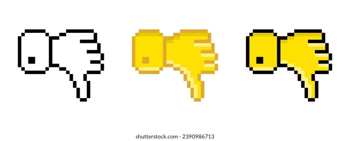 Set of thumbs down line icon. Gesture, disapproval, dislike, emoji, refusal, chat, communication, emotions, pixel style. Multicolored icon on white background