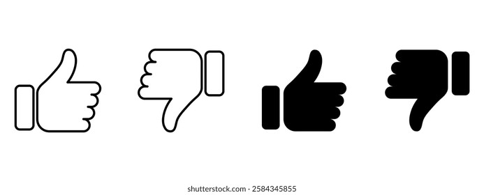 Set of thumbs up and down symbols in red and green colors.
