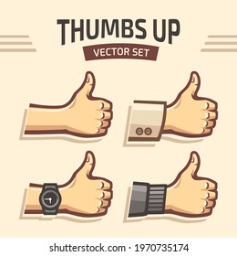 Set of thumbs up gesture template illustration. Emoticon of approved or likes vector image.