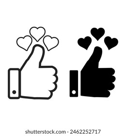 Set of thumbs up icons. Thumbs up with Love. Thumb icon collection. Like signs and symbols. Vector illustration.
