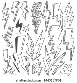 Set of thunder bolt in doodle style vector illustration