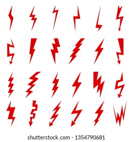 Set thunder and bolt lighting flash icon. Electric thunderbolt, lightning bolt icon, dangerous sign – vector