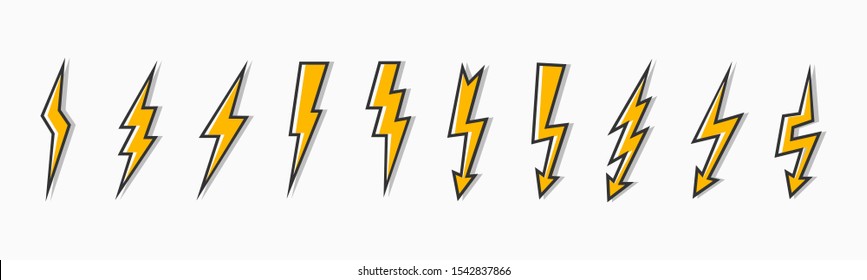 Set thunder and bolt lighting flash icon. Electric power thunderbolt, lightning bolt icon, dangerous sign – stock vector