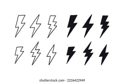 Set of thunder and bolt lightning icons. Vector illustration isolated on white background