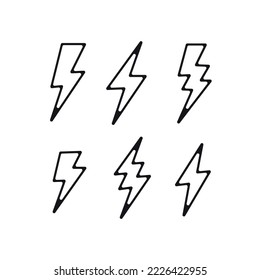 Set of thunder and bolt lightning icons. Vector illustration isolated on white background