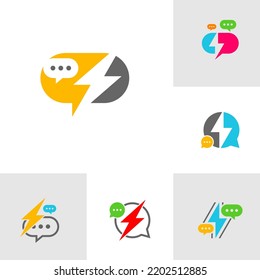 Set of Thunder Chat Logo Design Template. Chat Fast logo concept vector. Creative Icon Symbol