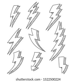 set of thunder doodle. lighting doodle vector. bold light doodle  