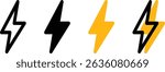 Set Thunder icon flash electric Charge, Bolt. four lightning bolts with different colors. isolated on white background