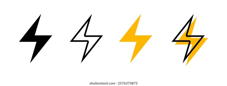Set Thunder icon flash electric Charge, Bolt, simple Design, vector illustration