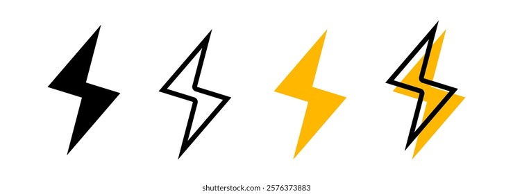 Set Thunder icon flash electric Charge, Bolt, simple Design, vector illustration