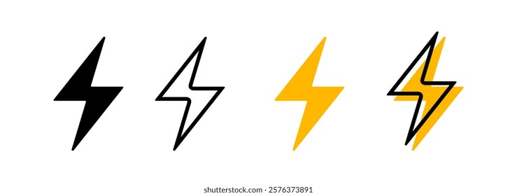 Set Thunder icon flash electric Charge, Bolt, simple Design, vector illustration