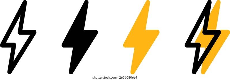Set Thunder icon flash electric Charge, Bolt. four lightning bolts with different colors. isolated on white background