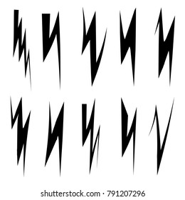 Set Thunder, Lighting Bolt, Flash, Icons, vector, Viking, wolf Fang, symbol, thunder flash, hand drawn