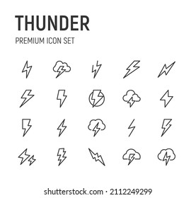 Set von Donner-Linien-Symbolen. Premium-Paket von Zeichen im trendigen Stil. Pixel perfekte Objekte für UI, Apps und Web.