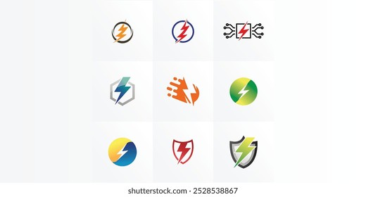 Set of Thunder logo design vector template. Thunder Electric Ligthning Bolt Logo.