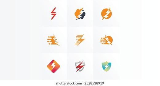 Set of Thunder logo design vector template. Thunder Electric Ligthning Bolt Logo.